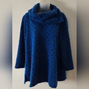 Ali Miles Textured Eyelash Knit Sweater Royal Blue & Black Sz Large Euc